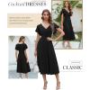imageDokotoo Womens V Neck Elegant Party Dress Short Sleeve Skater Dress Wedding Guest DressesBlack