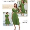 imageDokotoo Womens V Neck Elegant Party Dress Short Sleeve Skater Dress Wedding Guest DressesGrass Green