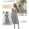 imageDokotoo Womens V Neck Elegant Party Dress Short Sleeve Skater Dress Wedding Guest DressesGray
