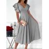 imageDokotoo Womens V Neck Elegant Party Dress Short Sleeve Skater Dress Wedding Guest DressesGray