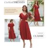 imageDokotoo Womens V Neck Elegant Party Dress Short Sleeve Skater Dress Wedding Guest DressesLuscious Red
