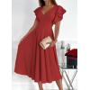 imageDokotoo Womens V Neck Elegant Party Dress Short Sleeve Skater Dress Wedding Guest DressesLuscious Red