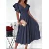 imageDokotoo Womens V Neck Elegant Party Dress Short Sleeve Skater Dress Wedding Guest DressesNavy Blue