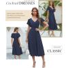 imageDokotoo Womens V Neck Elegant Party Dress Short Sleeve Skater Dress Wedding Guest DressesNavy Blue