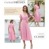 imageDokotoo Womens V Neck Elegant Party Dress Short Sleeve Skater Dress Wedding Guest DressesPink