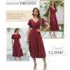 imageDokotoo Womens V Neck Elegant Party Dress Short Sleeve Skater Dress Wedding Guest DressesRed