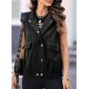imageDokotoo Womens Vests Outerwear ButtonDown Lapel Collar Elastic Hem Lightweight Spring Waistcoat Sleeveless Jacket Cargo VestBlack