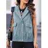 imageDokotoo Womens Vests Outerwear ButtonDown Lapel Collar Elastic Hem Lightweight Spring Waistcoat Sleeveless Jacket Cargo VestBlue