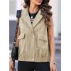 imageDokotoo Womens Vests Outerwear ButtonDown Lapel Collar Elastic Hem Lightweight Spring Waistcoat Sleeveless Jacket Cargo VestKhaki