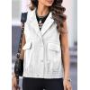 imageDokotoo Womens Vests Outerwear ButtonDown Lapel Collar Elastic Hem Lightweight Spring Waistcoat Sleeveless Jacket Cargo VestWhite