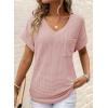 imageDokotoo Womens Waffle Knit Tops 2025 Fall Summer V Neck Shirts Casual Trendy Womens Blouses Basic TeeA Apricot Pink