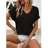 imageDokotoo Womens Waffle Knit Tops 2025 Fall Summer V Neck Shirts Casual Trendy Womens Blouses Basic TeeA Black
