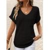 imageDokotoo Womens Waffle Knit Tops 2025 Fall Summer V Neck Shirts Casual Trendy Womens Blouses Basic TeeA Black