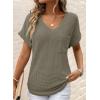 imageDokotoo Womens Waffle Knit Tops 2025 Fall Summer V Neck Shirts Casual Trendy Womens Blouses Basic TeeA Four Leaf Clover