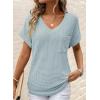 imageDokotoo Womens Waffle Knit Tops 2025 Fall Summer V Neck Shirts Casual Trendy Womens Blouses Basic TeeA Iceland Blue