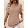 imageDokotoo Womens Waffle Knit Tops 2025 Fall Summer V Neck Shirts Casual Trendy Womens Blouses Basic TeeA Light French Beige