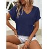 imageDokotoo Womens Waffle Knit Tops 2025 Fall Summer V Neck Shirts Casual Trendy Womens Blouses Basic TeeA Navy Blue