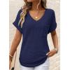 imageDokotoo Womens Waffle Knit Tops 2025 Fall Summer V Neck Shirts Casual Trendy Womens Blouses Basic TeeA Navy Blue