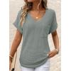imageDokotoo Womens Waffle Knit Tops 2025 Fall Summer V Neck Shirts Casual Trendy Womens Blouses Basic TeeA Seagrass