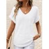 imageDokotoo Womens Waffle Knit Tops 2025 Fall Summer V Neck Shirts Casual Trendy Womens Blouses Basic TeeA White