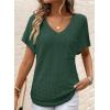 imageDokotoo Womens Waffle Knit Tops 2025 Fall Summer V Neck Shirts Casual Trendy Womens Blouses Basic TeeBlackish Green