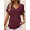 imageDokotoo Womens Waffle Knit Tops 2025 Fall Summer V Neck Shirts Casual Trendy Womens Blouses Basic TeeBurgundy