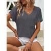 imageDokotoo Womens Waffle Knit Tops 2025 Fall Summer V Neck Shirts Casual Trendy Womens Blouses Basic TeeDark Grey