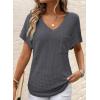 imageDokotoo Womens Waffle Knit Tops 2025 Fall Summer V Neck Shirts Casual Trendy Womens Blouses Basic TeeDark Grey