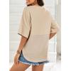 imageDokotoo Womens Waffle Knit Tops 2025 Fashion 34 Sleeve Casual Button Down Shirts Crew Neck Oversized Patchwork BlousesApricot