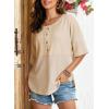 imageDokotoo Womens Waffle Knit Tops 2025 Fashion 34 Sleeve Casual Button Down Shirts Crew Neck Oversized Patchwork BlousesApricot