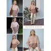 imageDokotoo Womens Waffle Knit Tops 2025 Fashion 34 Sleeve Casual Button Down Shirts Crew Neck Oversized Patchwork BlousesBeige