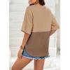 imageDokotoo Womens Waffle Knit Tops 2025 Fashion 34 Sleeve Casual Button Down Shirts Crew Neck Oversized Patchwork BlousesBeige
