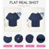 imageDokotoo Womens Waffle Knit Tops 2025 Fashion 34 Sleeve Casual Button Down Shirts Crew Neck Oversized Patchwork BlousesBlue