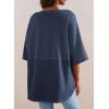 imageDokotoo Womens Waffle Knit Tops 2025 Fashion 34 Sleeve Casual Button Down Shirts Crew Neck Oversized Patchwork BlousesBlue