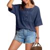 imageDokotoo Womens Waffle Knit Tops 2025 Fashion 34 Sleeve Casual Button Down Shirts Crew Neck Oversized Patchwork BlousesBlue