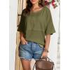 imageDokotoo Womens Waffle Knit Tops 2025 Fashion 34 Sleeve Casual Button Down Shirts Crew Neck Oversized Patchwork BlousesGreen