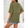imageDokotoo Womens Waffle Knit Tops 2025 Fashion 34 Sleeve Casual Button Down Shirts Crew Neck Oversized Patchwork BlousesGreen