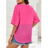 imageDokotoo Womens Waffle Knit Tops 2025 Fashion 34 Sleeve Casual Button Down Shirts Crew Neck Oversized Patchwork BlousesHot Pink