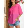imageDokotoo Womens Waffle Knit Tops 2025 Fashion 34 Sleeve Casual Button Down Shirts Crew Neck Oversized Patchwork BlousesHot Pink