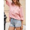 imageDokotoo Womens Waffle Knit Tops 2025 Fashion 34 Sleeve Casual Button Down Shirts Crew Neck Oversized Patchwork BlousesPink