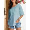 imageDokotoo Womens Waffle Knit Tops 2025 Fashion 34 Sleeve Casual Button Down Shirts Crew Neck Oversized Patchwork BlousesSky Blue