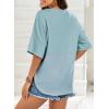 imageDokotoo Womens Waffle Knit Tops 2025 Fashion 34 Sleeve Casual Button Down Shirts Crew Neck Oversized Patchwork BlousesSky Blue