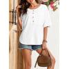 imageDokotoo Womens Waffle Knit Tops 2025 Fashion 34 Sleeve Casual Button Down Shirts Crew Neck Oversized Patchwork BlousesWhite