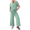 imageDokotoo 2 Piece Sets for Women Casual Short Sleeve Summer Tops and High Rise Wide Leg Pants Lounge SetsGreen