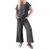 imageDokotoo 2 Piece Sets for Women Casual Short Sleeve Summer Tops and High Rise Wide Leg Pants Lounge SetsGrey