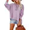 imageDokotoo Hoodies for Women 2024 Fashion Fall V Neck Button Down Long Sleeve Hooded Sweatshirts TopsPurple