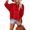 imageDokotoo Hoodies for Women 2024 Fashion Fall V Neck Button Down Long Sleeve Hooded Sweatshirts TopsRed