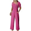 imageDokotoo Jumpsuits for Women 2025 Summer Lantern Sleeves Rompers Wide Leg Casual Overalls with PocketsRose