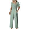 imageDokotoo Jumpsuits for Women 2025 Summer Lantern Sleeves Rompers Wide Leg Casual Overalls with PocketsSage Green