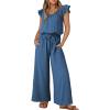 imageDokotoo Jumpsuits for Women 2025 Summer Ruffle Sleeves Square Neck Rompers Drawstring Overalls with PocketsAshleigh